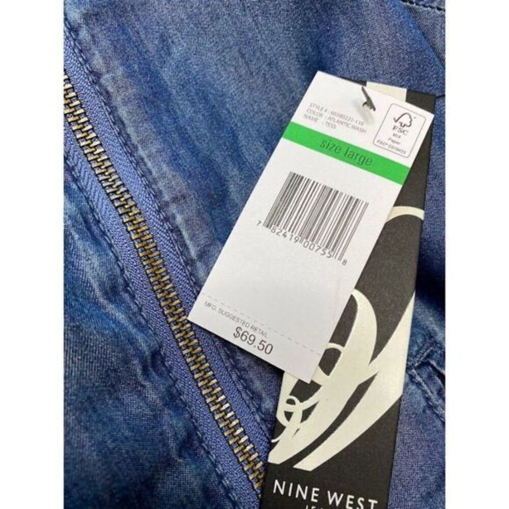 Nine West Blue Chambray Zip Front "Tess" Lightweight Jacket Sz Large NEW‎ - Picture 6 of 9